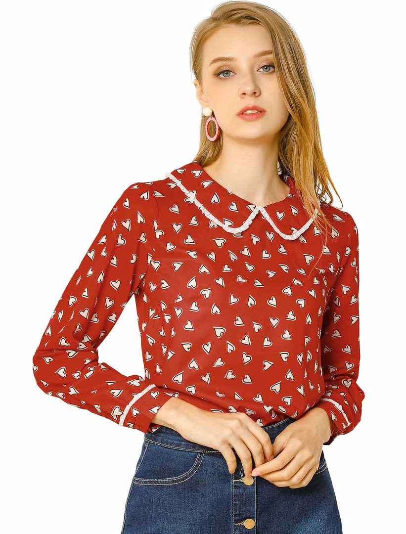 Allegra K Ruffle Peter Pan Collar Long Sleeve Sweet Casual Blouse 15 Allegra K Ruffle Peter Pan Collar Long Sleeve Sweet Casual Blouse