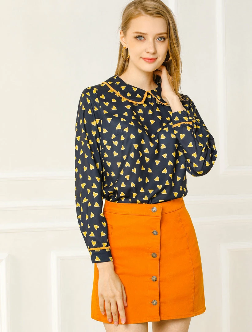 Allegra K Ruffle Peter Pan Collar Long Sleeve Sweet Casual Blouse 12 Allegra K Ruffle Peter Pan Collar Long Sleeve Sweet Casual Blouse