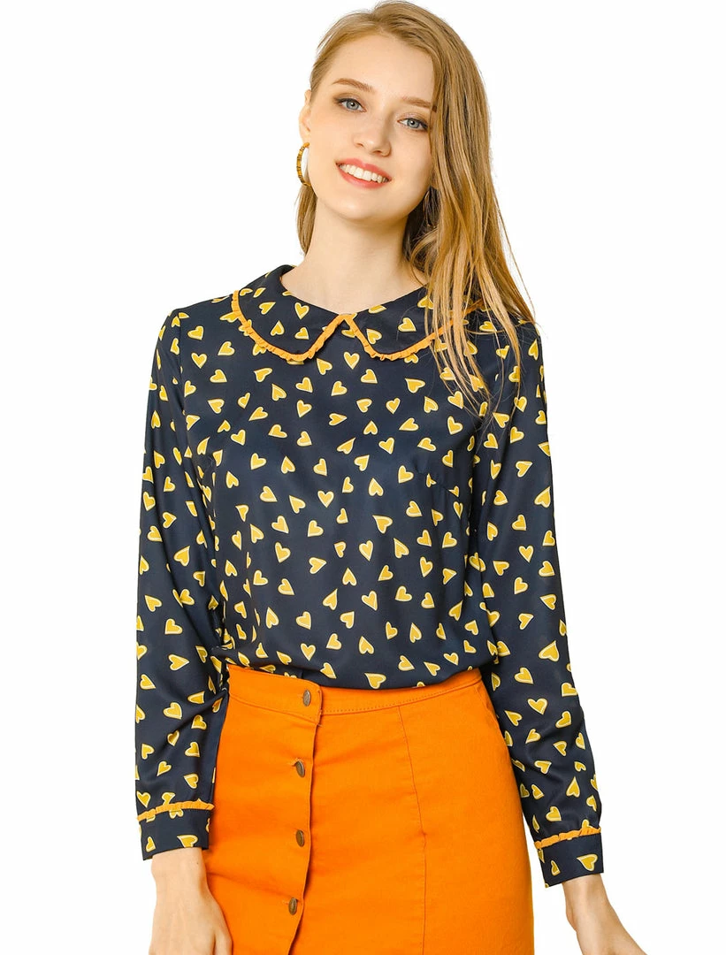 Allegra K Ruffle Peter Pan Collar Long Sleeve Sweet Casual Blouse 10 Allegra K Ruffle Peter Pan Collar Long Sleeve Sweet Casual Blouse