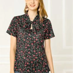 Allegra K Tie Bow Neck Cherry Printed Blouse Clothing 112 Allegra K Tie Bow Neck Cherry Printed Blouse Clothing