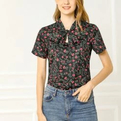 Allegra K Tie Bow Neck Cherry Printed Blouse Clothing 113 Allegra K Tie Bow Neck Cherry Printed Blouse Clothing