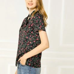 Allegra K Tie Bow Neck Cherry Printed Blouse Clothing 114 Allegra K Tie Bow Neck Cherry Printed Blouse Clothing