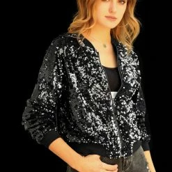 Women Allegra K Sequin Bomber Jacket 59 Women Allegra K Sequin Bomber Jacket