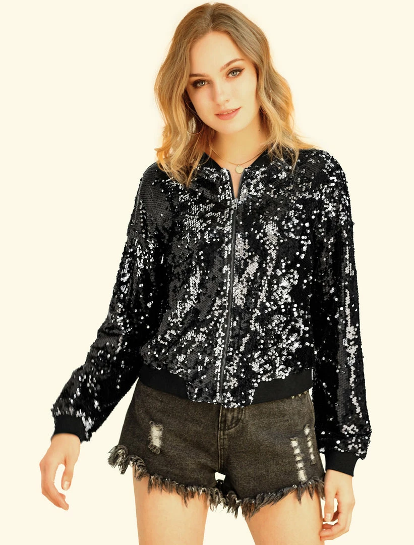 Women Allegra K Sequin Bomber Jacket 18 Women Allegra K Sequin Bomber Jacket