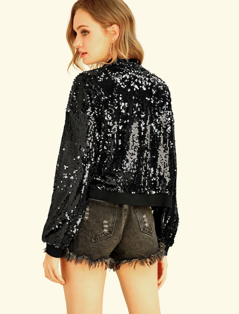 Women Allegra K Sequin Bomber Jacket 20 Women Allegra K Sequin Bomber Jacket