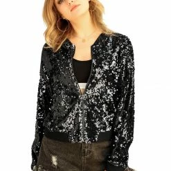 Women Allegra K Sequin Bomber Jacket 58 Women Allegra K Sequin Bomber Jacket