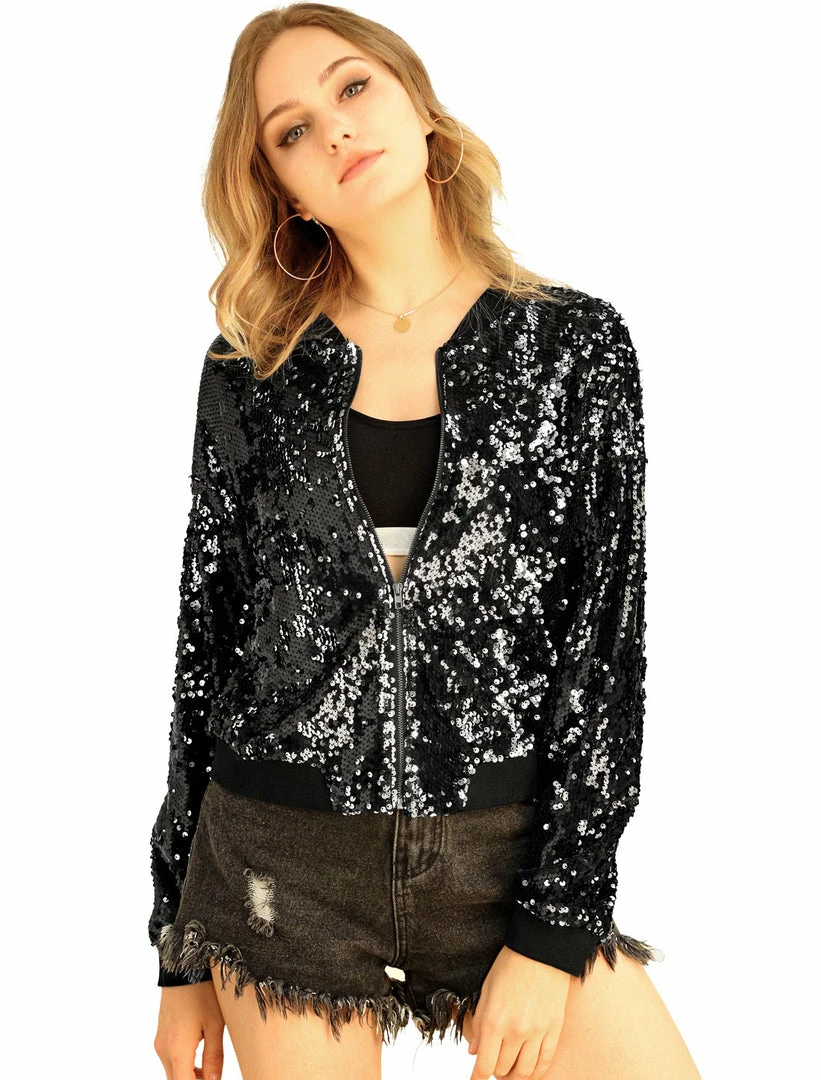 Women Allegra K Sequin Bomber Jacket 16 Women Allegra K Sequin Bomber Jacket