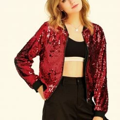 Women Allegra K Sequin Bomber Jacket 65 Women Allegra K Sequin Bomber Jacket