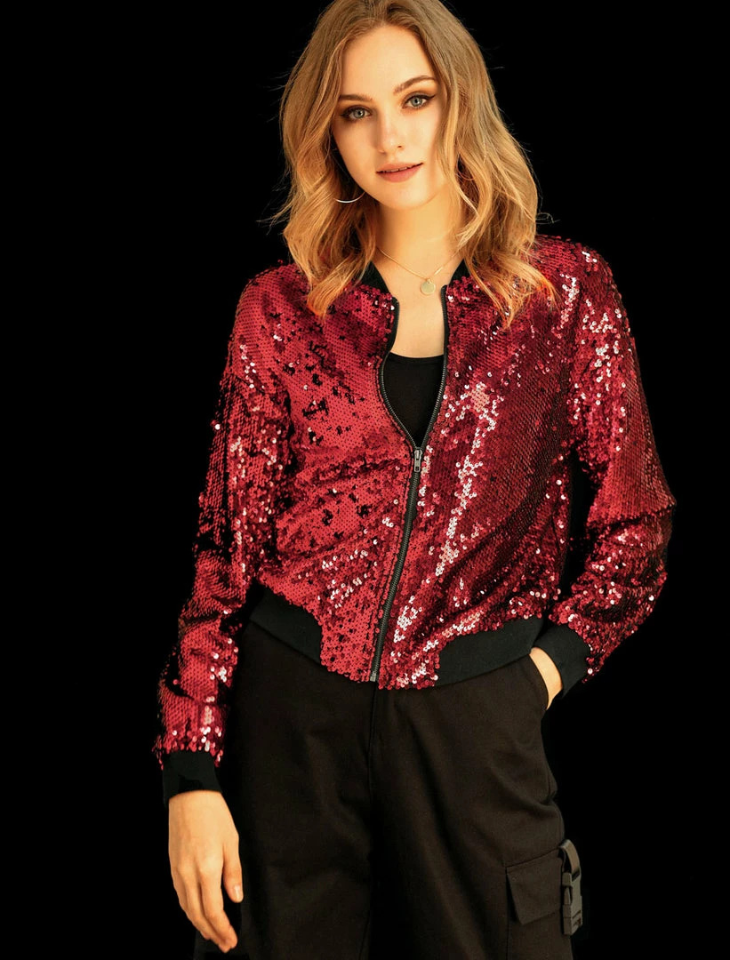 Women Allegra K Sequin Bomber Jacket 25 Women Allegra K Sequin Bomber Jacket