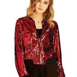 Women Allegra K Sequin Bomber Jacket 64 Women Allegra K Sequin Bomber Jacket