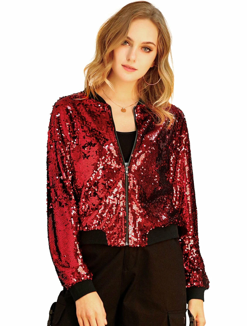 Women Allegra K Sequin Bomber Jacket 22 Women Allegra K Sequin Bomber Jacket