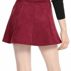 Allegra K Women's Faux Suede Single Breasted Front Button Mid Rise Mini A-Line Skirt