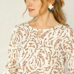 Allegra K Women's Ruffle Trim Long Sleeve Vintage Tops Keyhole Neck Floral Blouse