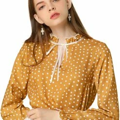 Allegra K Women's Tie Ruffle Neck Blouse Vintage Bell Long Sleeves Top