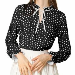 Allegra K Women's Tie Ruffle Neck Blouse Vintage Bell Long Sleeves Top