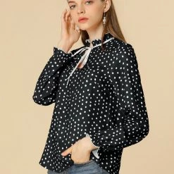 Allegra K Women's Tie Ruffle Neck Blouse Vintage Bell Long Sleeves Top