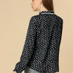 Allegra K Women's Tie Ruffle Neck Blouse Vintage Bell Long Sleeves Top