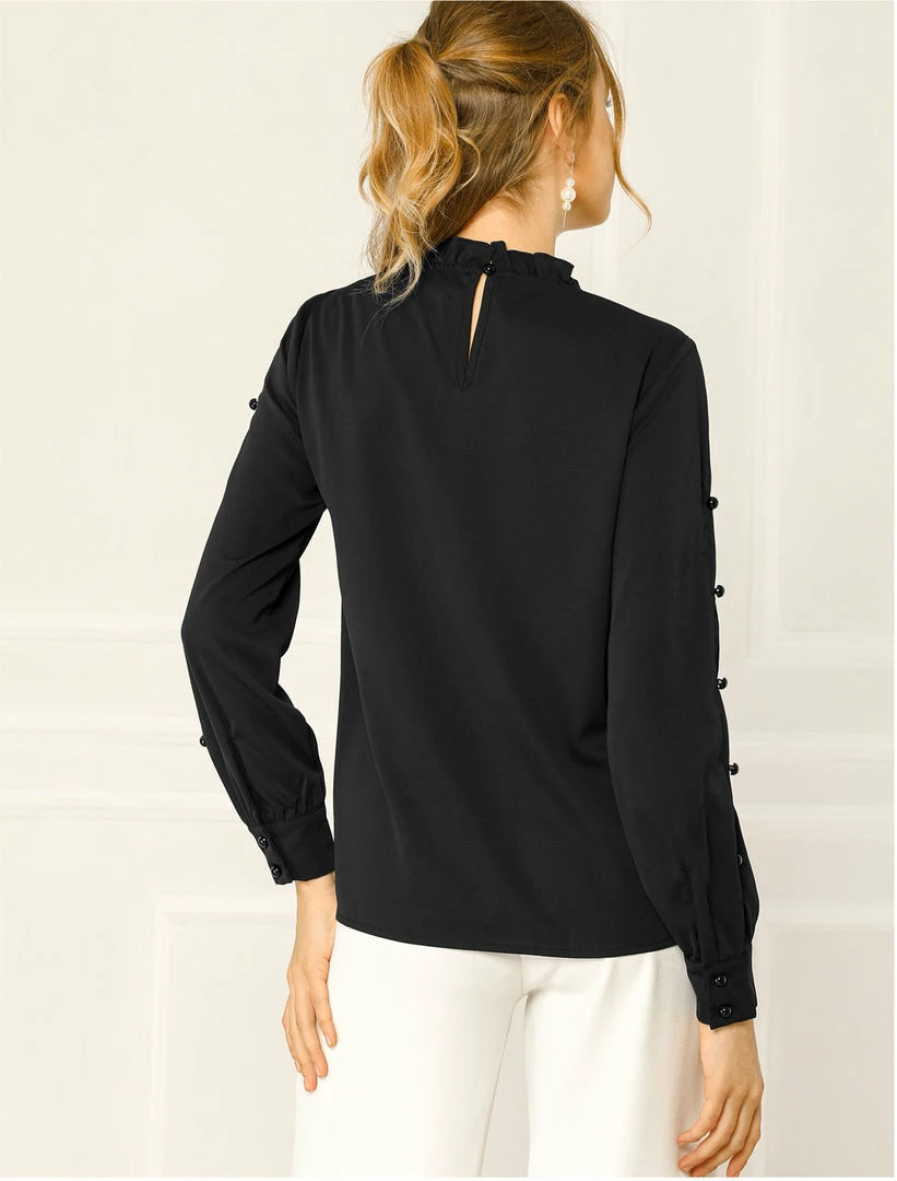 Allegra K Women's Work Ruffle Trim Mock Neck Button Decor Solid Blouse Shirt 19 Allegra K Women's Work Ruffle Trim Mock Neck Button Decor Solid Blouse Shirt