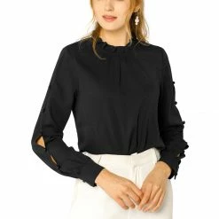 Allegra K Women's Work Ruffle Trim Mock Neck Button Decor Solid Blouse Shirt 50 Allegra K Women's Work Ruffle Trim Mock Neck Button Decor Solid Blouse Shirt