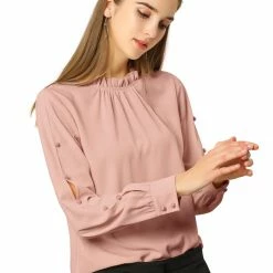 Allegra K Women's Work Ruffle Trim Mock Neck Button Decor Solid Blouse Shirt 46 Allegra K Women's Work Ruffle Trim Mock Neck Button Decor Solid Blouse Shirt