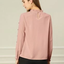 Allegra K Women's Work Ruffle Trim Mock Neck Button Decor Solid Blouse Shirt 48 Allegra K Women's Work Ruffle Trim Mock Neck Button Decor Solid Blouse Shirt