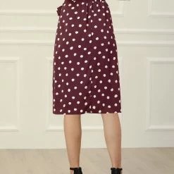 Allegra K Women's Retro Polka Dots Tie Waist Split Midi Skirt