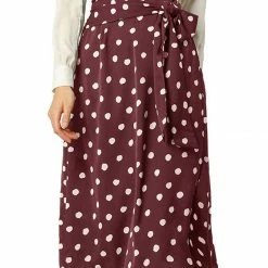 Allegra K Women's Retro Polka Dots Tie Waist Split Midi Skirt