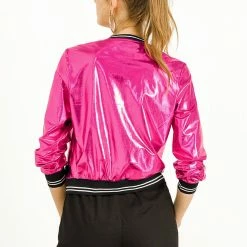 Allegra K Holographic Lightweight Bomber Jacket