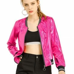 Allegra K Holographic Lightweight Bomber Jacket