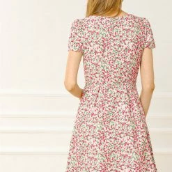 Allegra K Star Print Casual Square Neck Short Sleeve A-Line Dress