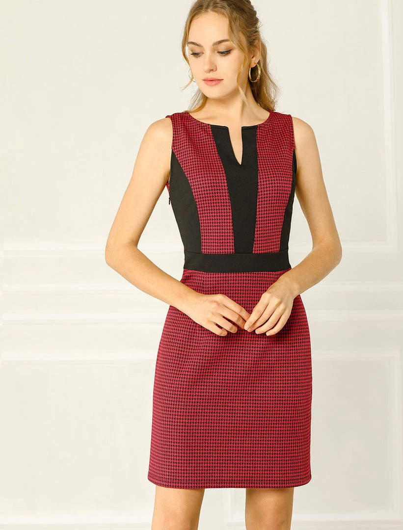 Women Allegra K Houndstooth Sleeveless Split Neck Slim Office Work Bodycon Dress 17 Women Allegra K Houndstooth Sleeveless Split Neck Slim Office Work Bodycon Dress