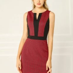 Women Allegra K Houndstooth Sleeveless Split Neck Slim Office Work Bodycon Dress 43 Women Allegra K Houndstooth Sleeveless Split Neck Slim Office Work Bodycon Dress