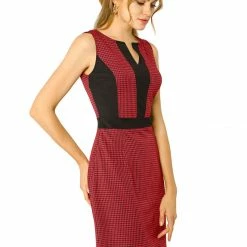 Women Allegra K Houndstooth Sleeveless Split Neck Slim Office Work Bodycon Dress 40 Women Allegra K Houndstooth Sleeveless Split Neck Slim Office Work Bodycon Dress