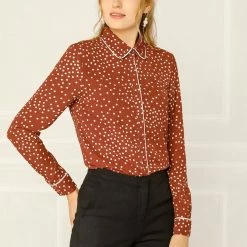 Allegra K Long Sleeve Button Down Polka Dot Shirt