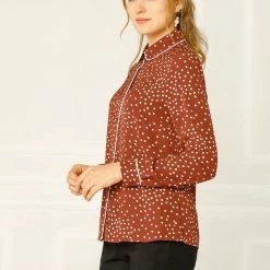 Allegra K Long Sleeve Button Down Polka Dot Shirt