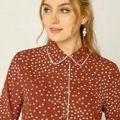 Allegra K Long Sleeve Button Down Polka Dot Shirt