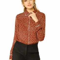 Allegra K Long Sleeve Button Down Polka Dot Shirt