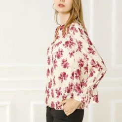 Women Allegra K V-Neck Bell Long Sleeves Floral Printed Blouse 43 Women Allegra K V-Neck Bell Long Sleeves Floral Printed Blouse