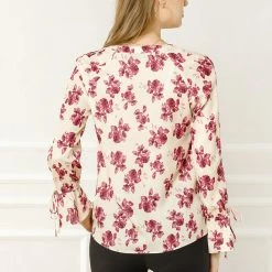 Women Allegra K V-Neck Bell Long Sleeves Floral Printed Blouse 44 Women Allegra K V-Neck Bell Long Sleeves Floral Printed Blouse