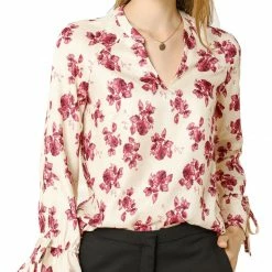 Women Allegra K V-Neck Bell Long Sleeves Floral Printed Blouse 40 Women Allegra K V-Neck Bell Long Sleeves Floral Printed Blouse