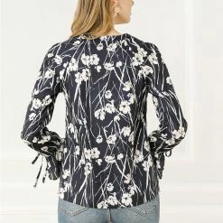 Women Allegra K V-Neck Bell Long Sleeves Floral Printed Blouse 50 Women Allegra K V-Neck Bell Long Sleeves Floral Printed Blouse