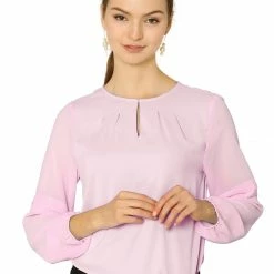 Allegra K Women's Work Office Chiffon Shirt Semi Sheer Long Sleeves Keyhole Neck Elegant Blouse Top 51 Allegra K Women's Work Office Chiffon Shirt Semi Sheer Long Sleeves Keyhole Neck Elegant Blouse Top