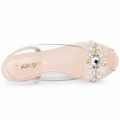 Allegra K Shoes Women's Clear Slingback Flower Rhinestone Peep Toe Heels Sandals