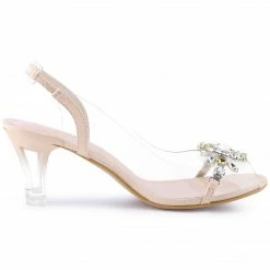 Allegra K Shoes Women's Clear Slingback Flower Rhinestone Peep Toe Heels Sandals