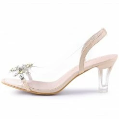 Allegra K Shoes Women's Clear Slingback Flower Rhinestone Peep Toe Heels Sandals
