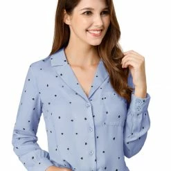 Allegra K Women's Heart Polka Dots Button Up Notched Lapel V Neck Shirt Tops 113 Allegra K Women's Heart Polka Dots Button Up Notched Lapel V Neck Shirt Tops
