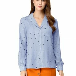 Allegra K Women's Heart Polka Dots Button Up Notched Lapel V Neck Shirt Tops 114 Allegra K Women's Heart Polka Dots Button Up Notched Lapel V Neck Shirt Tops