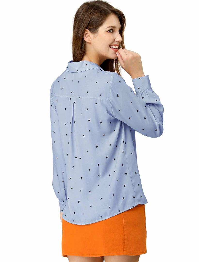 Allegra K Women's Heart Polka Dots Button Up Notched Lapel V Neck Shirt Tops 38 Allegra K Women's Heart Polka Dots Button Up Notched Lapel V Neck Shirt Tops