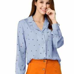 Allegra K Women's Heart Polka Dots Button Up Notched Lapel V Neck Shirt Tops 112 Allegra K Women's Heart Polka Dots Button Up Notched Lapel V Neck Shirt Tops