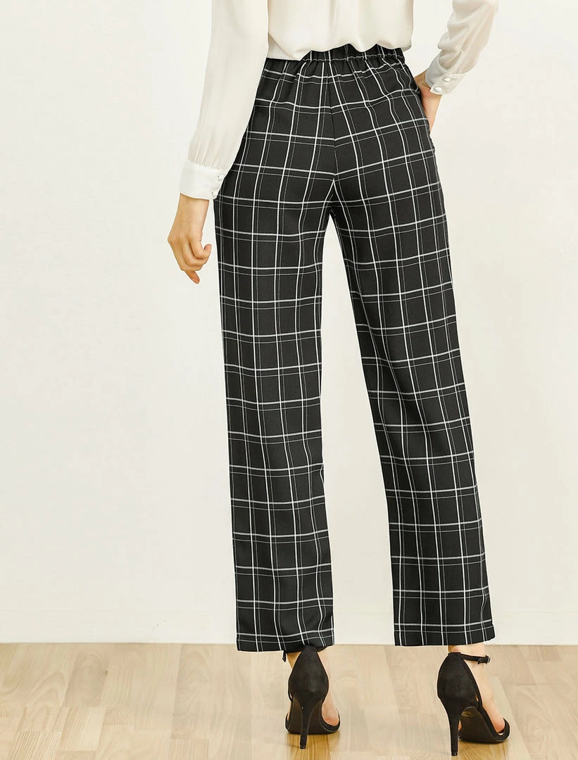 Allegra K Women's Plaid Trousers Pockets Straight Leg Pants 32 Allegra K Women's Plaid Trousers Pockets Straight Leg Pants